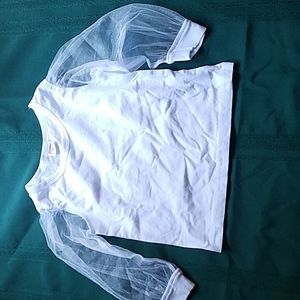 Girls white 3T cotton mesh sleeve shirt dressy